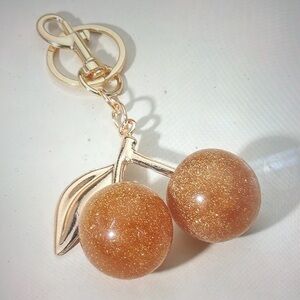 Glittered Gold Cherry Keychain/Bag Charm in Gold